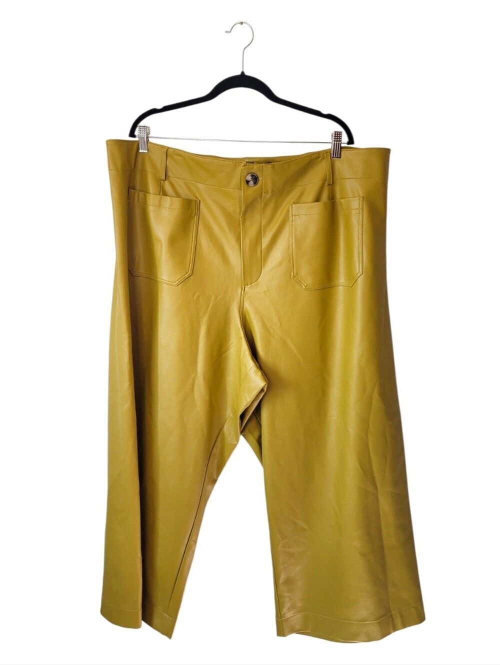 Maeve Anthro Colette Faux Leather Wide-Leg Pants in Mustard Yellow Size 24W NWT